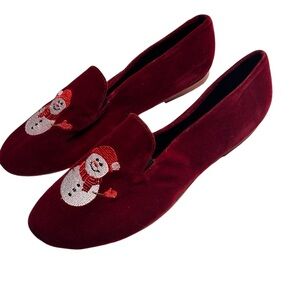 NWOB Enjoiya Handmade Velvet Snowman Flats Size 10 In Red